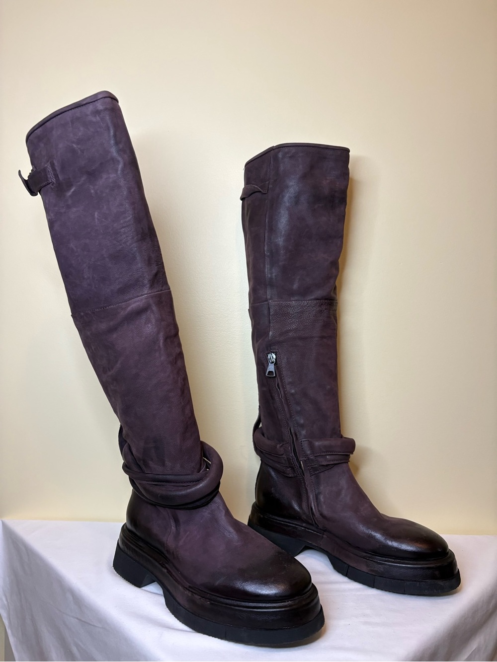 A.S.98 Women's Over-The-Knee Leather Boots - Plum Size 37